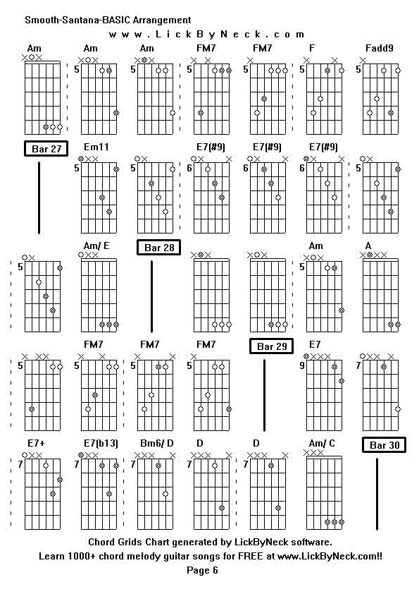 Chord Grids Chart of chord melody fingerstyle guitar song-Smooth-Santana-BASIC Arrangement,generated by LickByNeck software.